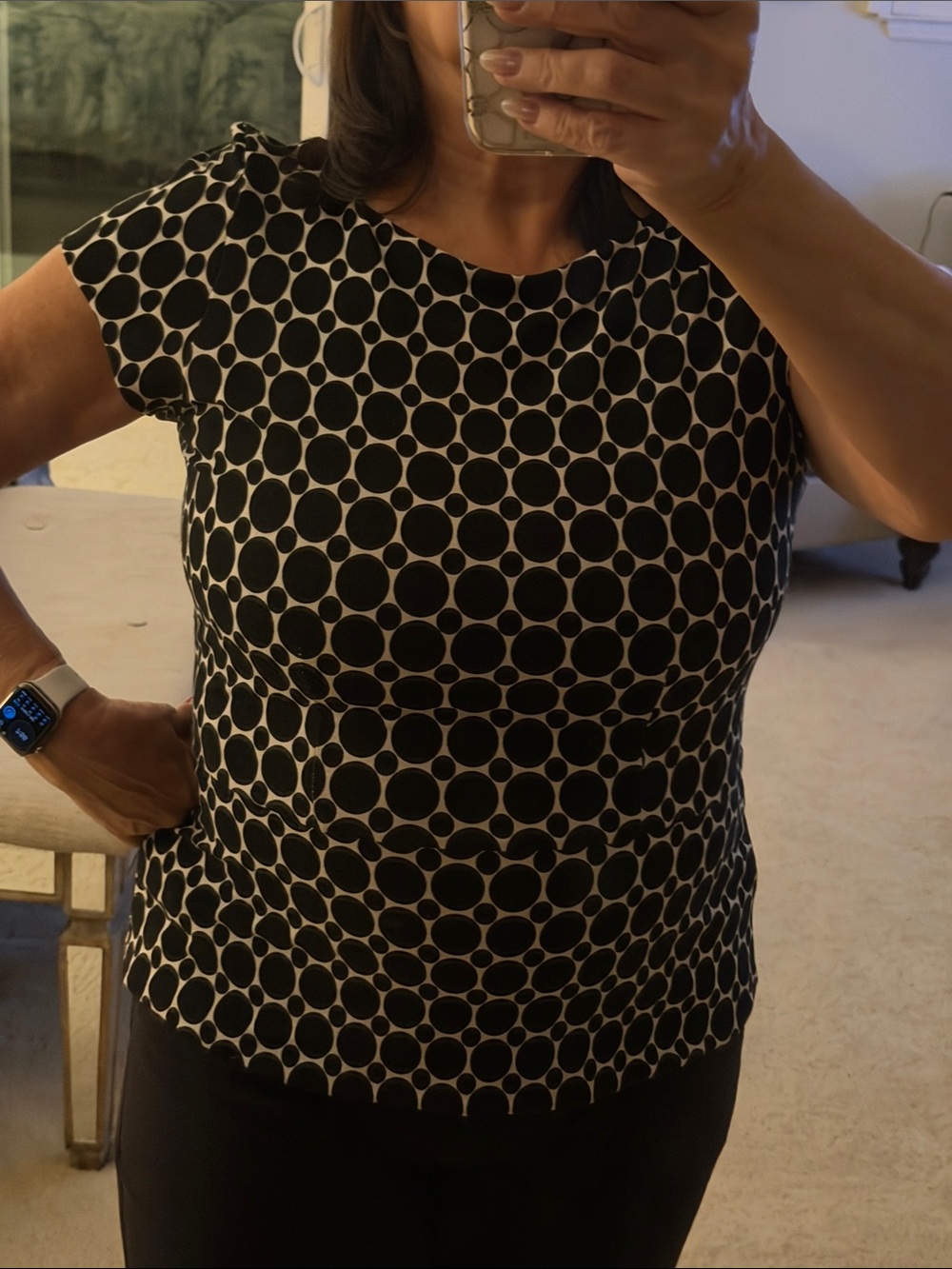 White House Black Market Black & White Polka Dot Short Sleeve Top